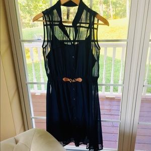 COPY - R n B Navy Sleeveless Dress with Sheer Cover M